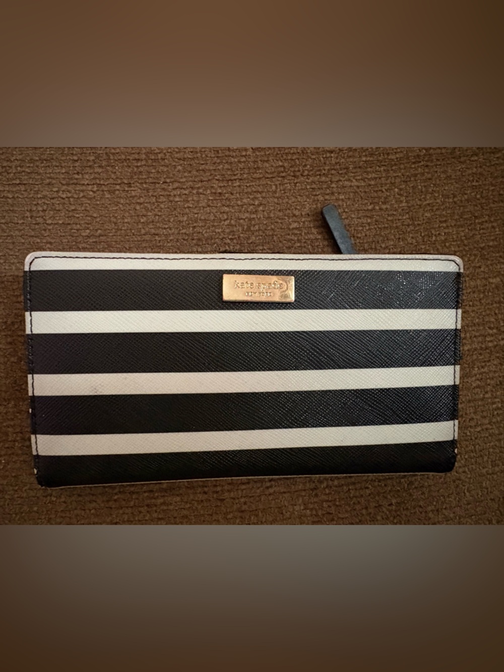 kate spade Black and White Striped Zip Wallet